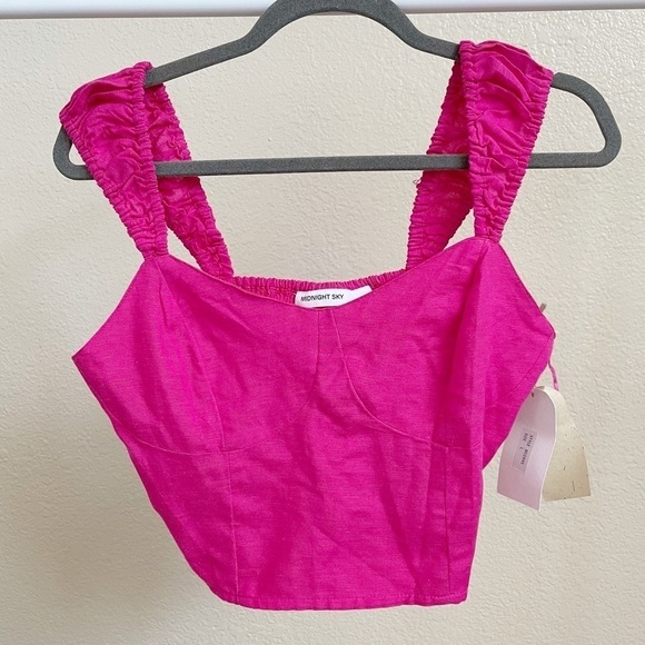 Hot Pink Linen Cropped Sweetheart Top - Picture 1 of 4